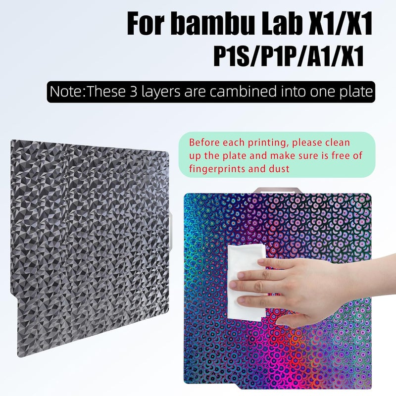 GOMENL Double Sided Textured PEO PEK Build Plate for Bambu Lab X1/X1C/X1E/P1P/P1S/A1, Flexible Diamond PEO+Kaleidoscope PEK Spring Steel Plate 257x257mm for Bambu 3D Printers - Image 3